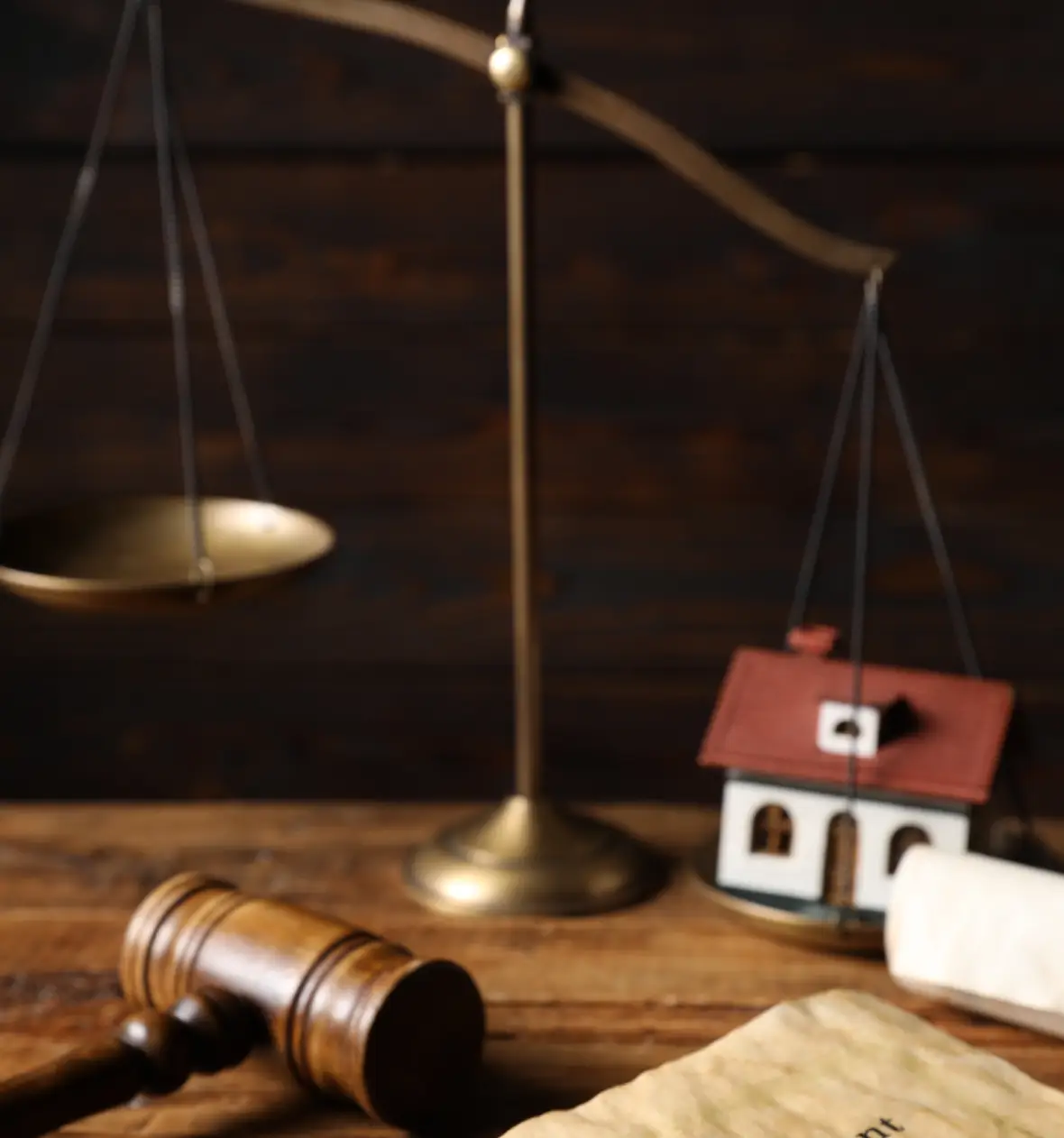 Property law concept with gavel and scales