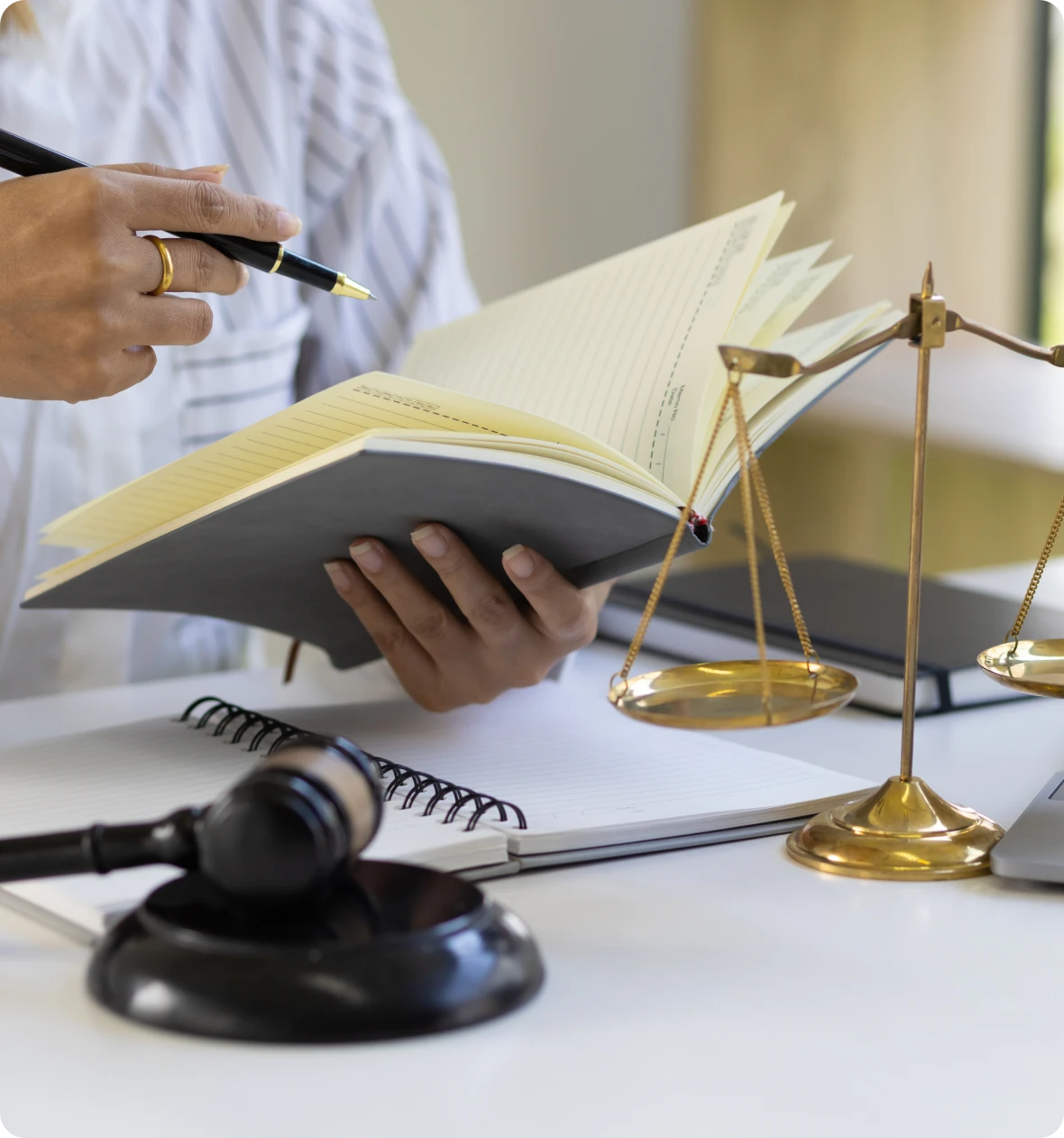 Legal professional studying law documents