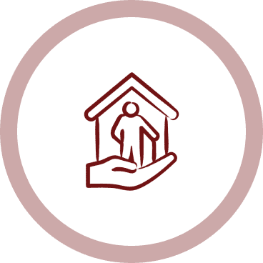 Hand supporting senior in house